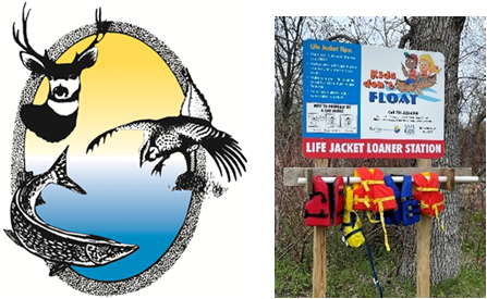 D Game & Fish logo and photo of Life Jacket Loaner Board